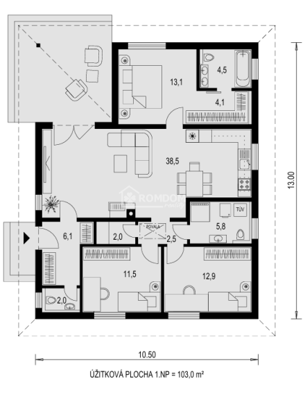 PREDAJ murovaný 4-izbový bungalov (dom 2), Láb, okr. Malacky