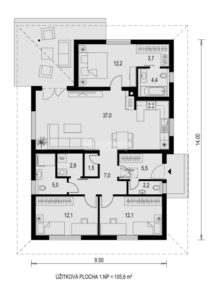 PREDAJ murovaný 4-izbový bungalov (dom 1), Láb, okr. Malacky